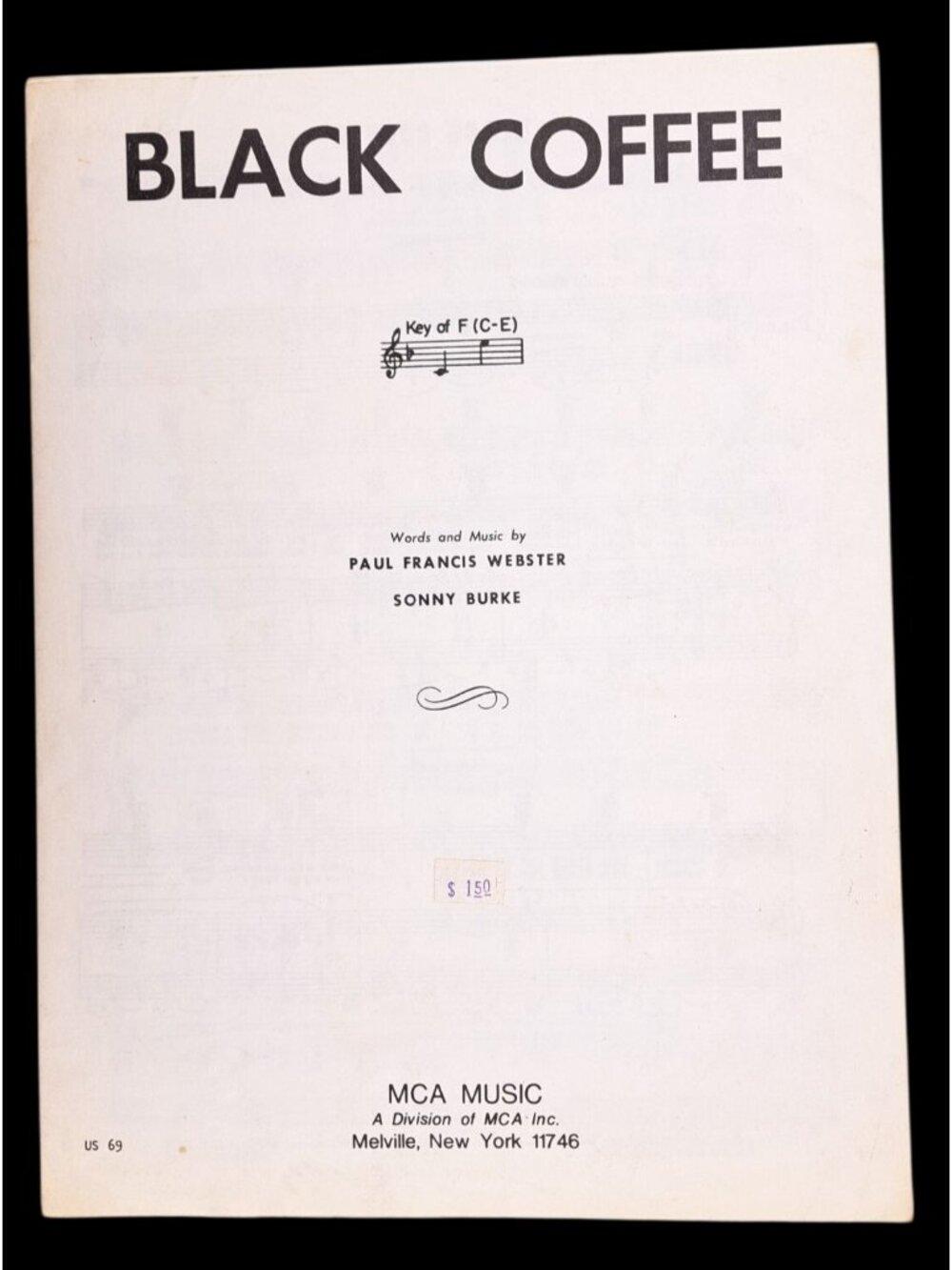 Vintage Black Coffee Sheet Music Paul Francis Webster Sonny Burke KD Lang 1954